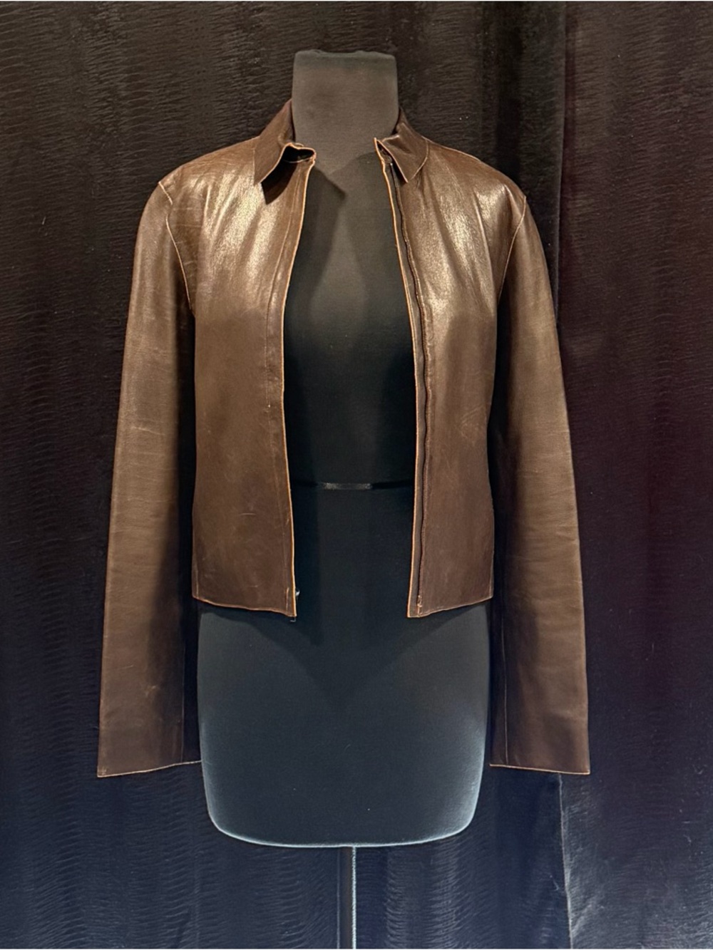 Calvin Klein Brown Leather Fitted Zip-Front Jacket - Picture 3 of 12